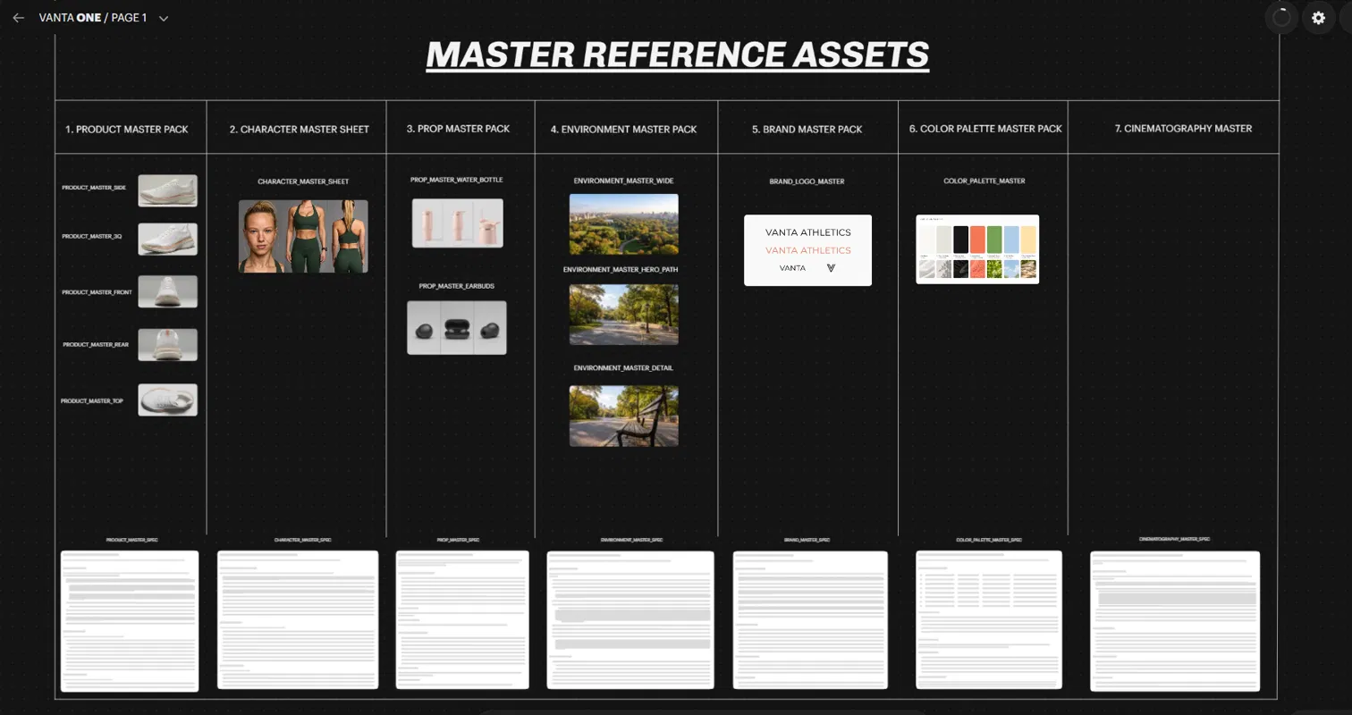 Master reference assets board with seven master packs