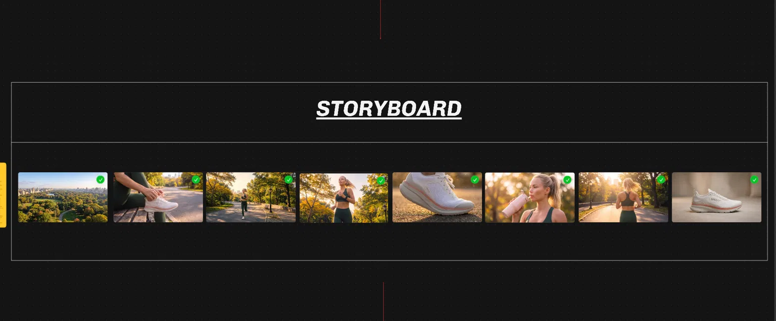 Approved storyboard strip of eight frames