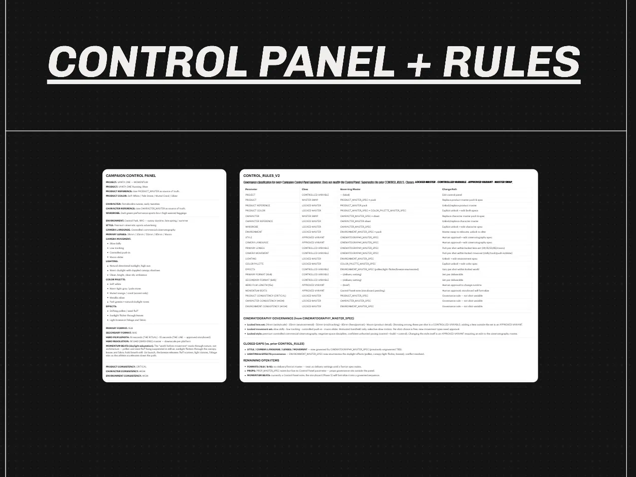 Control panel and rules board section